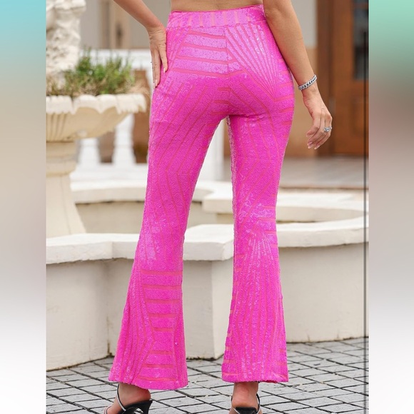 2/for $20 🪩 Hot Pink, Sparkly Sequins, High Waisted, Wide Leg Bell Bottoms - Picture 5 of 16